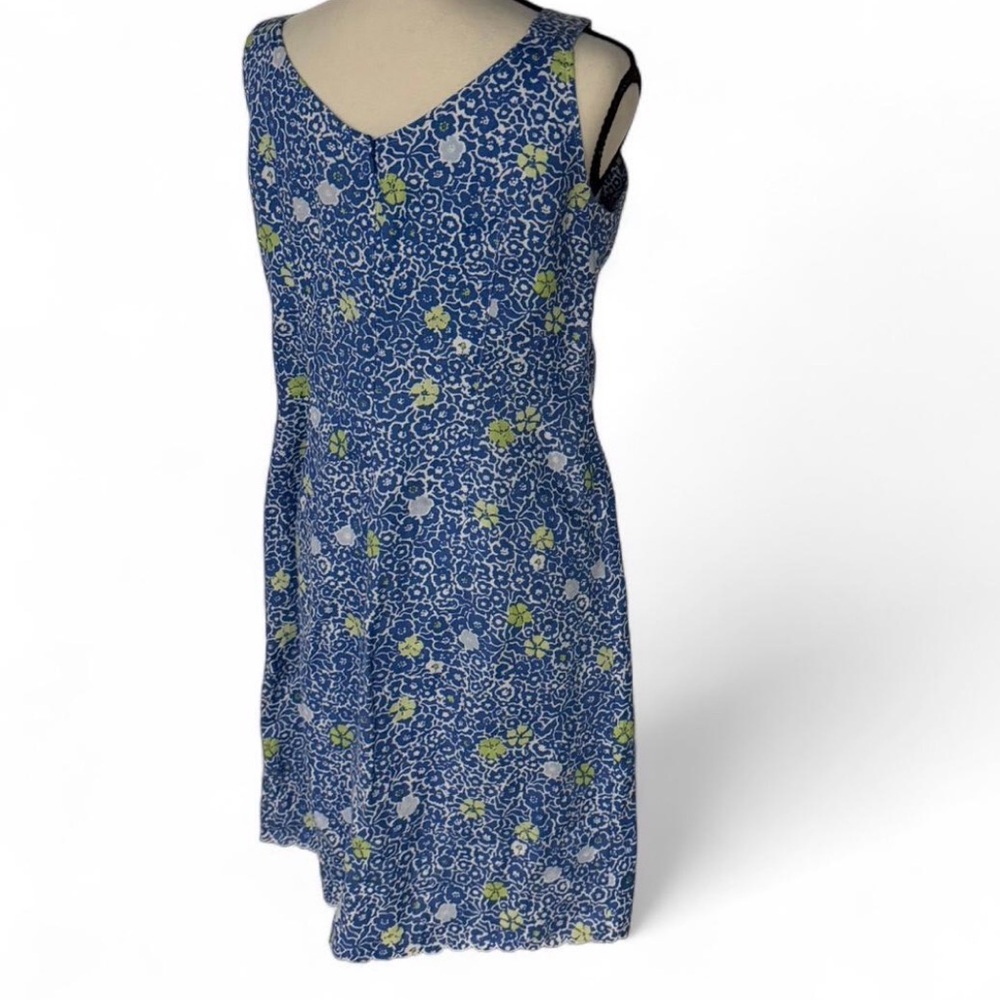 Blue Floral 100% Linen Shift Dress Coastal Resort Vacation Cottagecore - Picture 2 of 7